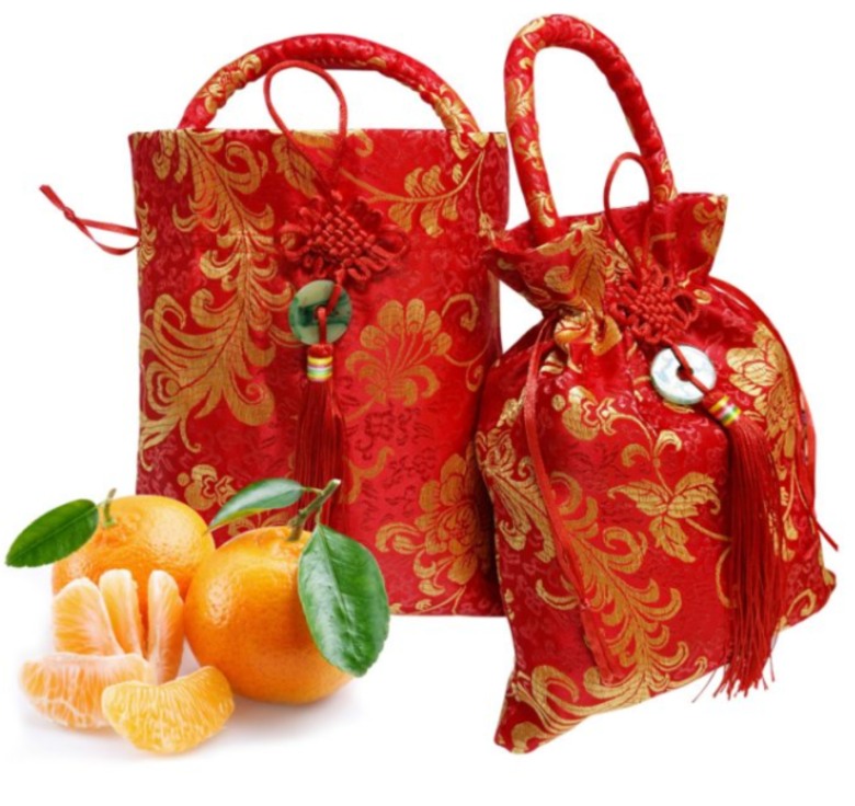 Brocade Silk Mandarin Orange Carrier Bag