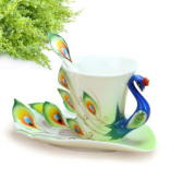 Peacock Porcelain Cup with Saucer and Spoon Peacock Porcelain Cup with Saucer and Spoon