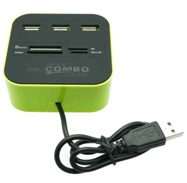 Combo Card Reader with 3 Ports USB Hub