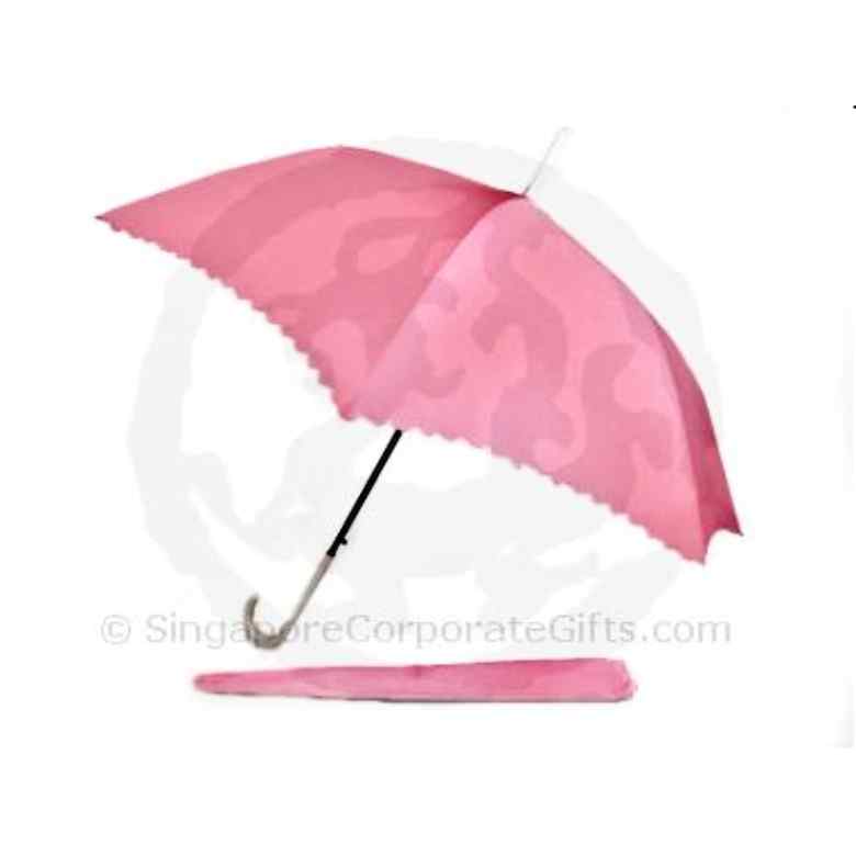 Umbrella with scallop edged and white leather handle