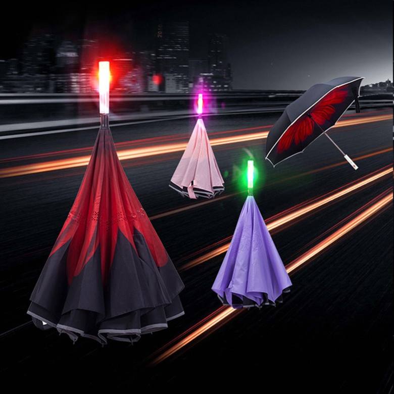Reverse Umbrella with reflective stripe and LED [23in]