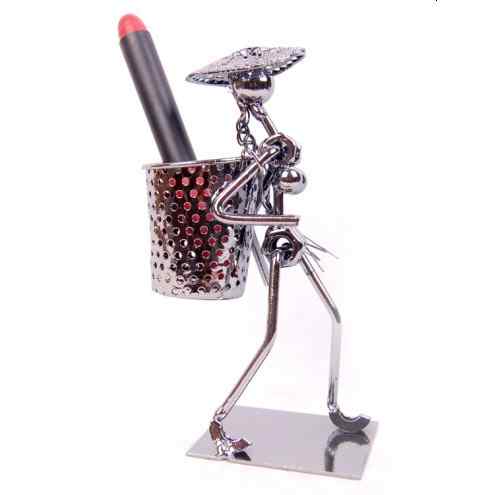 Steel Art Pen Holder (Man with Basket)