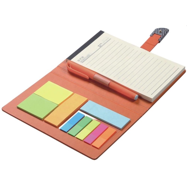 Leather Cover Sticky memo pad with notebook and pen