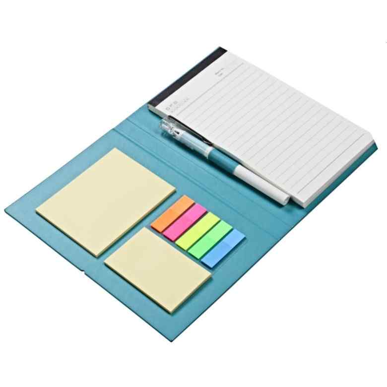 Sticky memo pad with notebook with pen