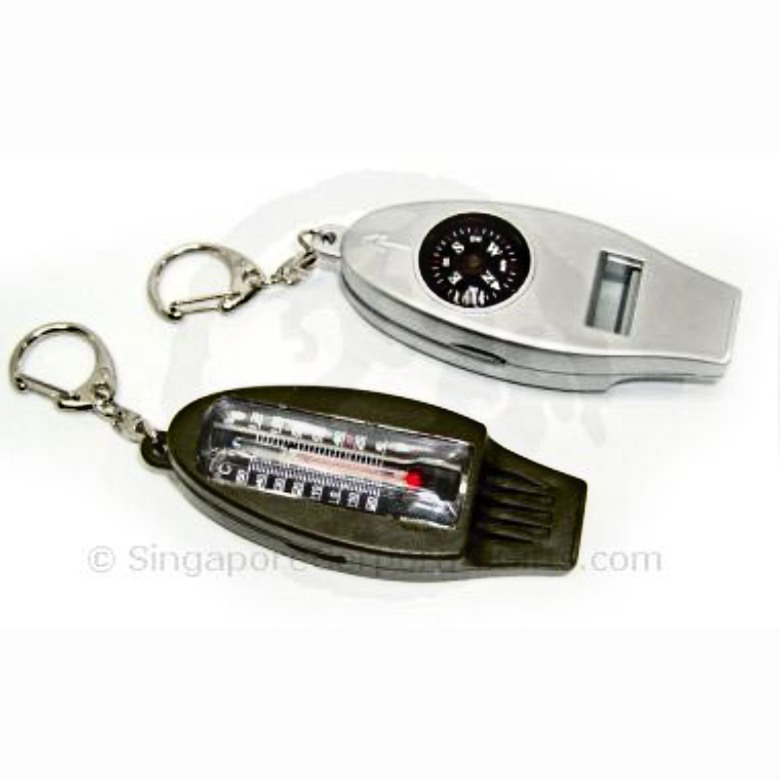 Whistle keychain with compass & thermometer