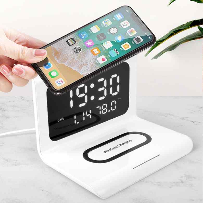Wireless Charger with Clock, Calendar and Thermometer