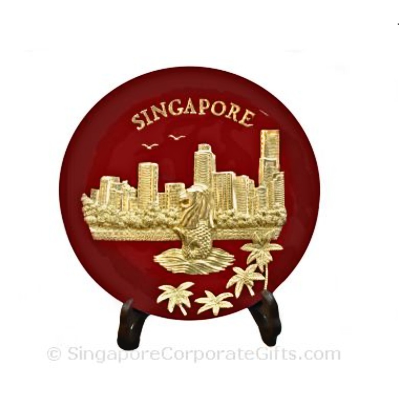 Gold Merlion Plaque (Red)