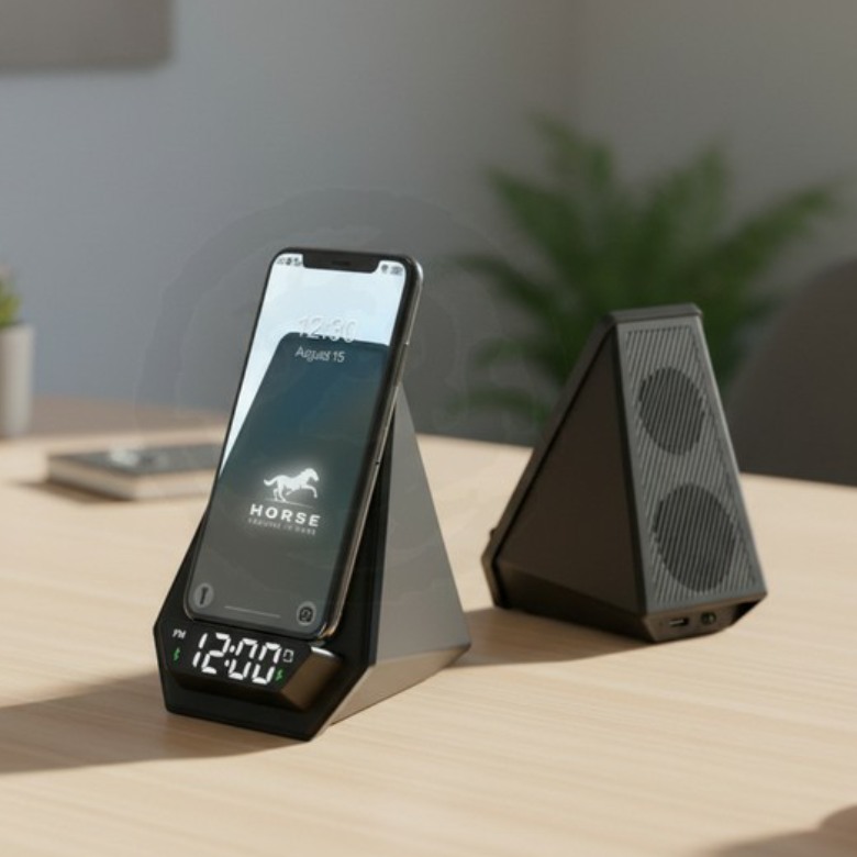 Fast Wireless Charger with BT Speaker and Clock [15W]Retro Japan