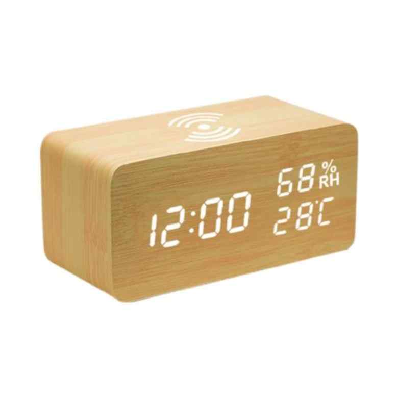 Wooden clock with wireless charger