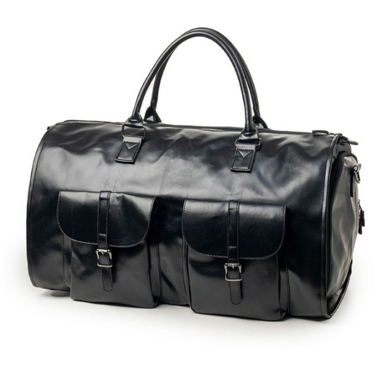 Leather Duffel Suit Bag with Shoe Compartment