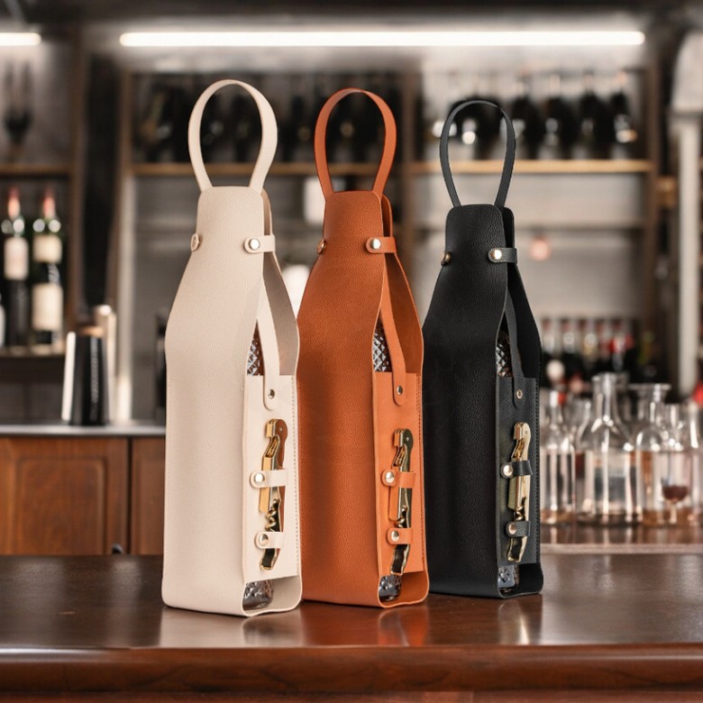 Leather Wine Bottle Carrie with Opener
